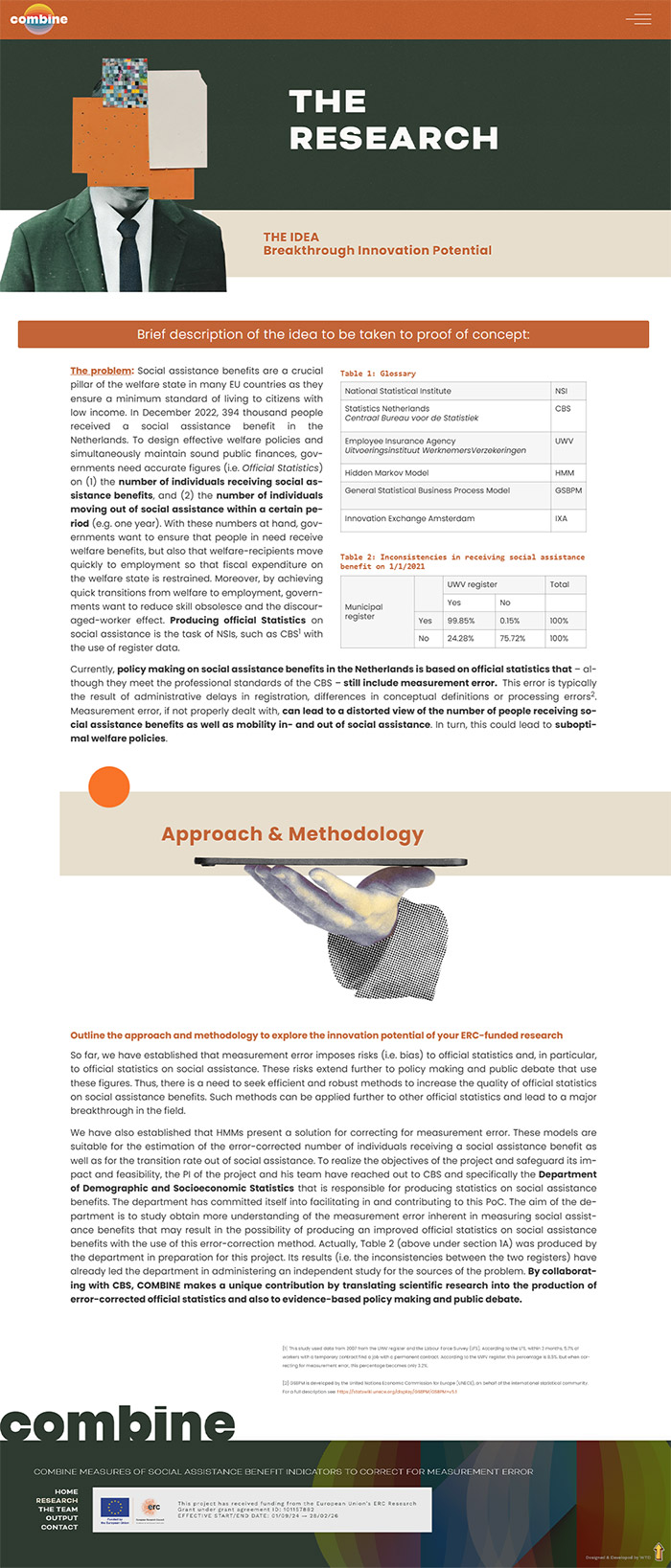 Vrije Universiteit Amsterdam and Statistics Netherlands Combine Project EU ERC Research Council 1 -